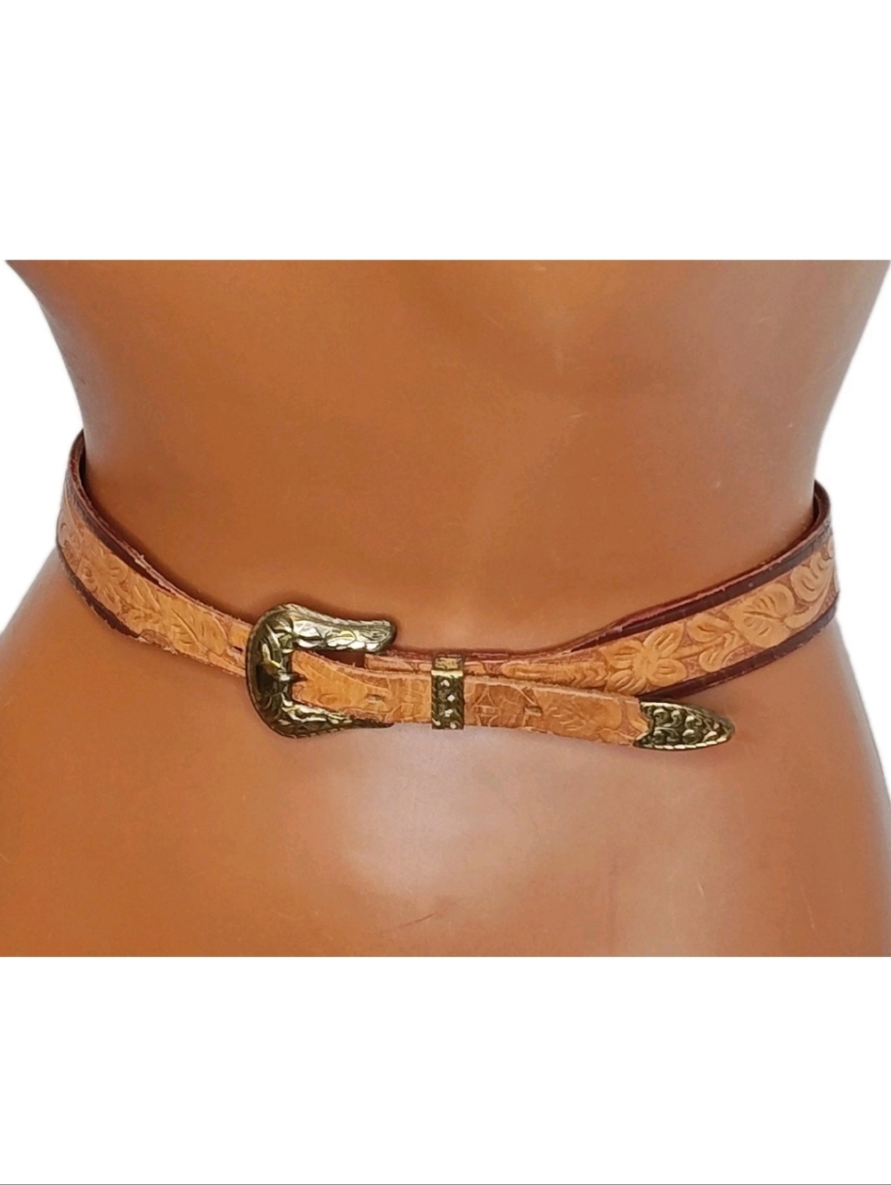 Rockmount 563 Saddle Western Floral Tooled Brown Leather Belt Girls Sz 26 23-27